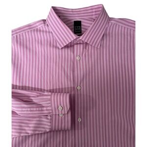 $135 IKE BEHAR Slim‎ Fit Dress Shirt Pink Striped  17.5 34/35 Button Up